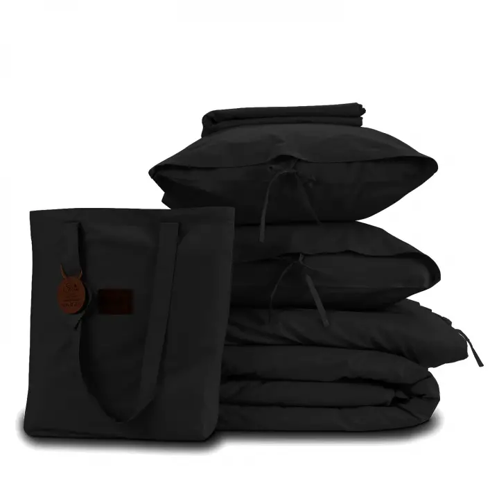Tek Kişilik Nevresim Takımı – Lastikli Çarşaflı 100x200 cm (+30 cm) – %100 Pamuk | Sabia Home  - Siyah