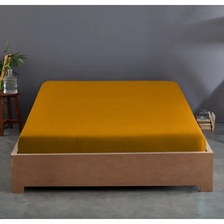 Lastikli Çarşaf 140x200 cm – Çift Kişilik – +30 cm Yükseklik – %100 Pamuk - Hardal