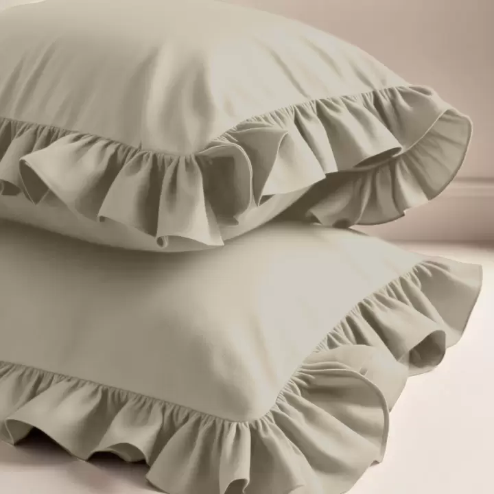 Fırfırlı Yastık Kılıfı 50x60 cm (2’li Set) – %100 Pamuk | Sabia Home – Bej