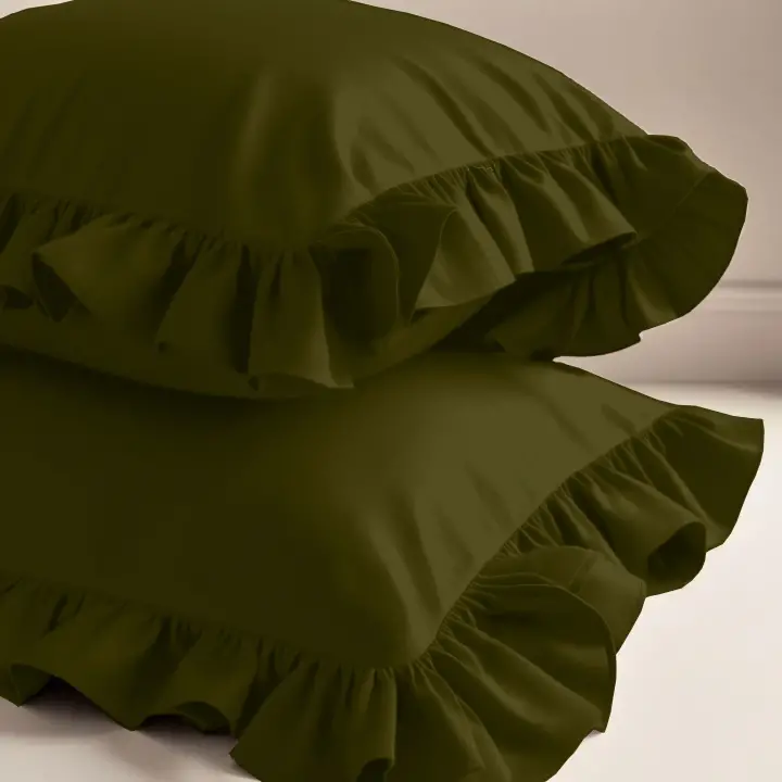 Fırfırlı Yastık Kılıfı 50x60 cm (2’li Set) – %100 Pamuk | Sabia Home – Koyu Yeşil