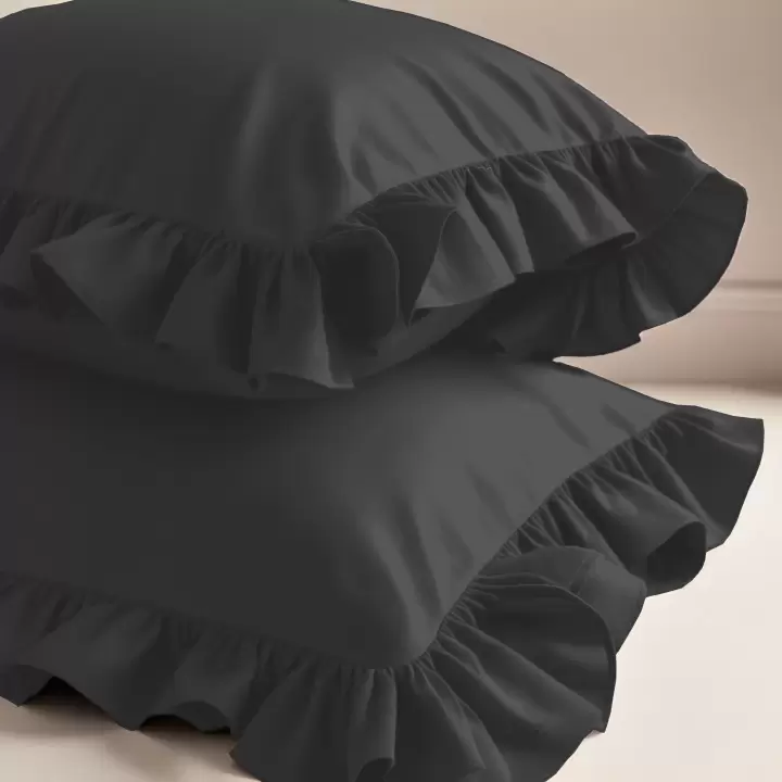 Fırfırlı Yastık Kılıfı 50x70 cm (2’li Set) – %100 Pamuk | Sabia Home – Antrasit