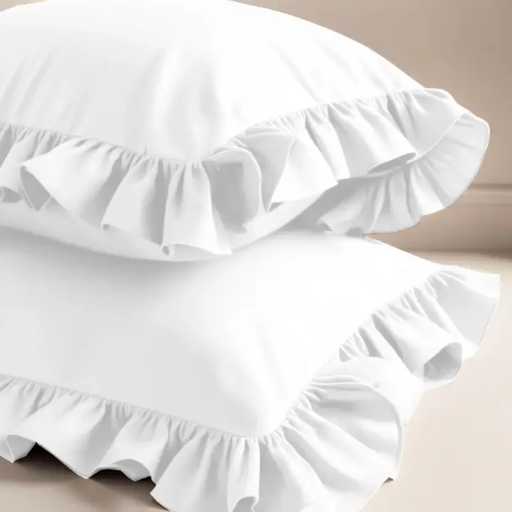 Fırfırlı Yastık Kılıfı 50x70 cm (2’li Set) – %100 Pamuk | Sabia Home – Beyaz