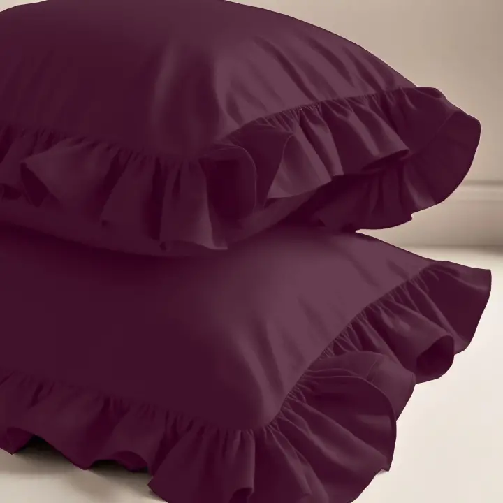 Fırfırlı Yastık Kılıfı 50x70 cm (2’li Set) – %100 Pamuk | Sabia Home – Bordo