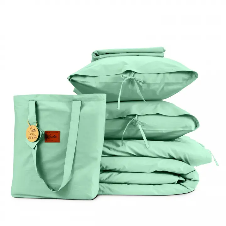 Tek Kişilik Nevresim Takımı – Lastikli Çarşaflı 120x200 cm (+30 cm) – %100 Pamuk | Sabia Home -Mintblue