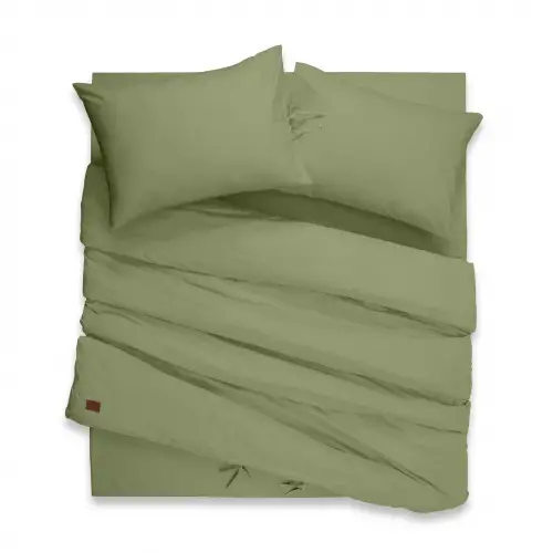 Çift Kişilik Nevresim Takımı – Lastikli Çarşaflı 150x200 cm (+30 cm) – %100 Pamuk | Sabia Home - Zeytin