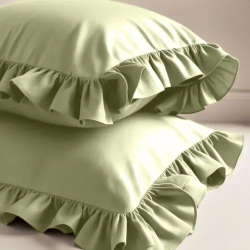 Fırfırlı Yastık Kılıfı 50x60 cm (2’li Set) – %100 Pamuk | Sabia Home – Zeytin