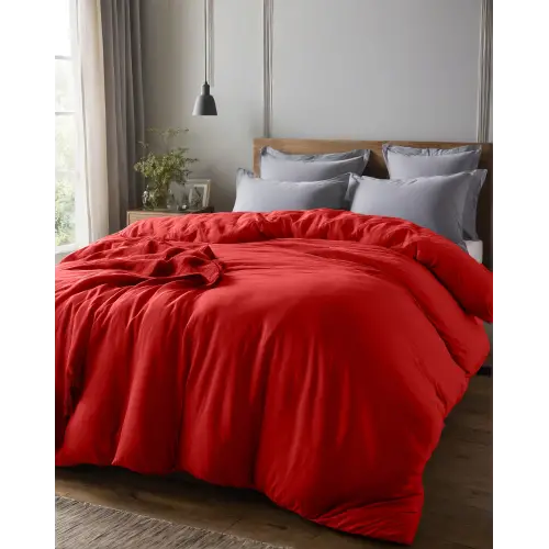 Sabia %100 Pamuk 62 Tel (155 TC) Çift Kişilik Nevresim - Kırmızı
