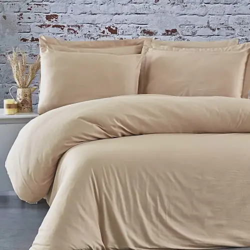 Sabia %100 Pamuk 62 Tel (155 TC) Okotex Sertifikalı Çift Kişilik 160x200+37 cm Nevresim Takımı - Krem