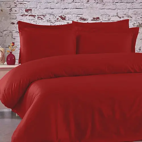 Sabia %100 Pamuk 62 Tel (155 TC) Okotex Sertifikalı Çift Kişilik 160x200+37 cm Nevresim Takımı - Kırmızı
