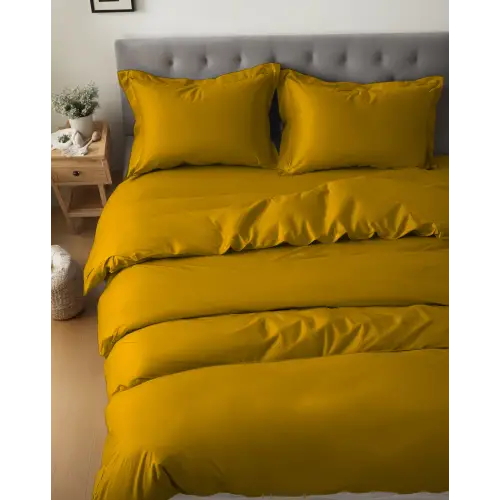 Sabia %100 Pamuk 62 Tel (155 TC) Okotex Sertifikalı Çift Kişilik Nevresim Seti - Hardal