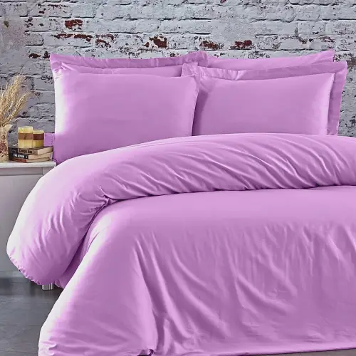 Sabia %100 Pamuk 62 Tel (155 TC) 2 Yastıklı Tek Kişilik 100x200+30 cm Nevresim Takımı - Lila