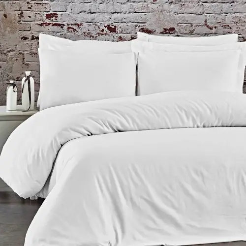 Tek Kişilik Nevresim Takımı – Lastikli Çarşaflı 100x200 cm (+37 cm) – %100 Pamuk | 2 Yastıklı - Beyaz