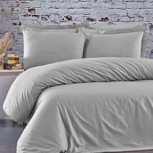 Tek Kişilik Nevresim Takımı – Lastikli Çarşaflı 100x200 cm (+37 cm) – %100 Pamuk | 2 Yastıklı - Gri