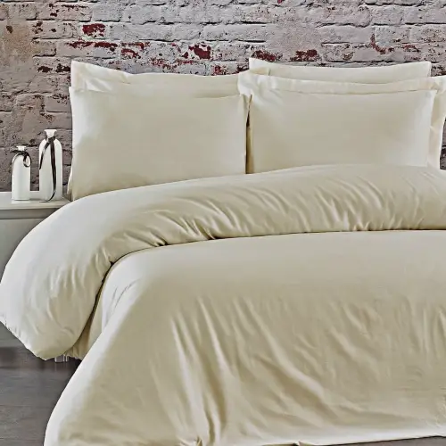 Tek Kişilik Nevresim Takımı – Lastikli Çarşaflı 120x200 cm (+30 cm) – %100 Pamuk | 2 Yastıklı - Bej