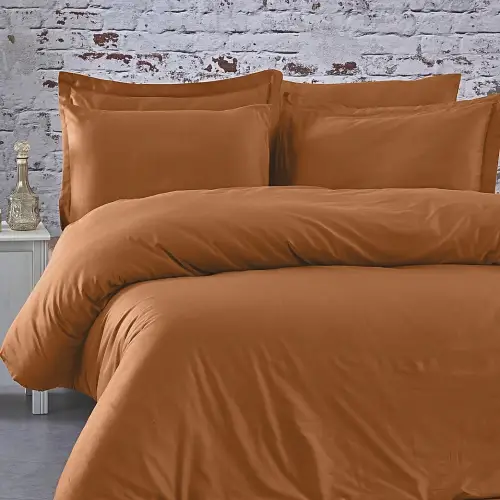 Tek Kişilik Nevresim Takımı – Lastikli Çarşaflı 120x200 cm (+37 cm) – %100 Pamuk | 2 Yastıklı - Açık Kiremit