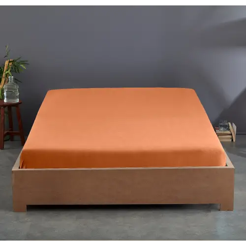 Sabia %100 Pamuk 62 Tel (155 TC) Okotex Sertifikalı Tek Kişilik Lastikli Çarşaf 100x200 cm - Açık Kiremit