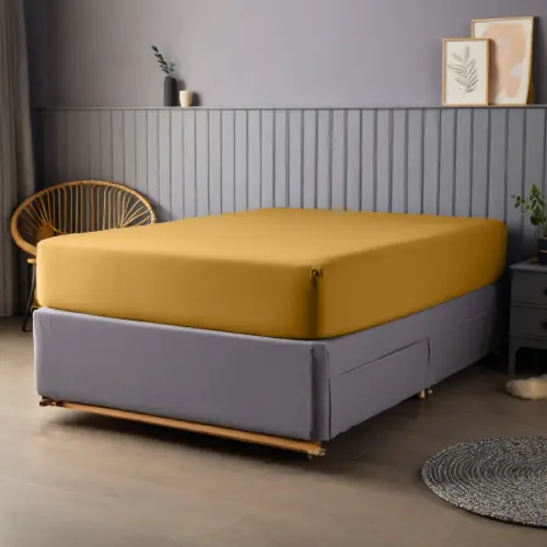 90x190 cm Lastikli Çarşaf – 30 cm Yükseklik | Pamuklu | Sabia Home - Hardal