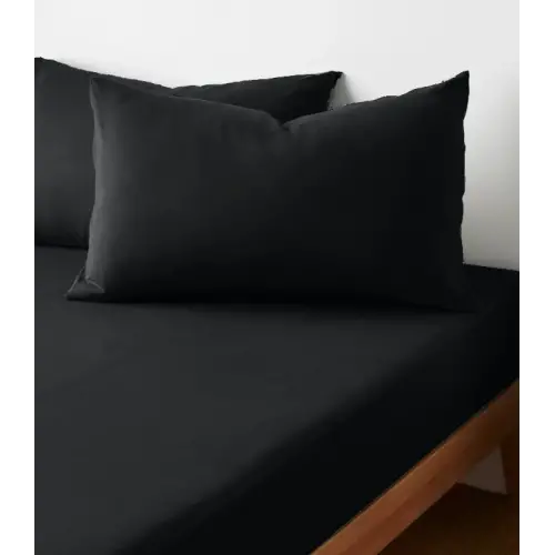 Sabia %100 Pamuk 62 Tel (155 TC) Okotex Sertifikalı Tek Kişilik Lastikli Çarşaf Seti 100x200+37 cm - Siyah