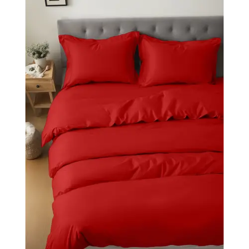 Sabia %100 Pamuk 62 Tel (155 TC) Tek Kişilik Nevresim Seti (2 Yastıklı) - Kırmızı