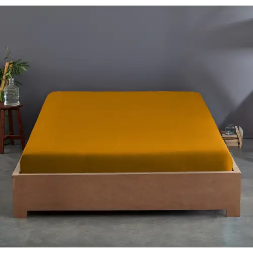 Battal Boy Lastikli Çarşaf – 180x200 cm – +30 cm Yükseklik – %100 Pamuk | Sabia Home- Hardal