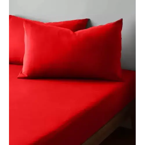 Sabia %100 Pamuk 62 Tel (155 TC) Okotex Sertifikalı Battal Boy Çift Kişilik Lastikli Çarşaf Seti 180x200 cm - Kırmızı
