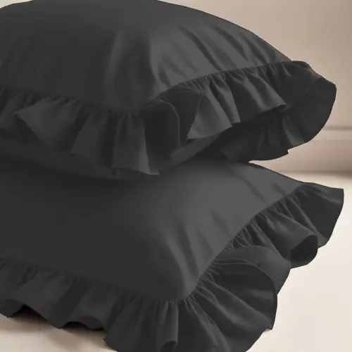 Fırfırlı Yastık Kılıfı 50x60 cm (2’li Set) – %100 Pamuk | Sabia Home – Antrasit