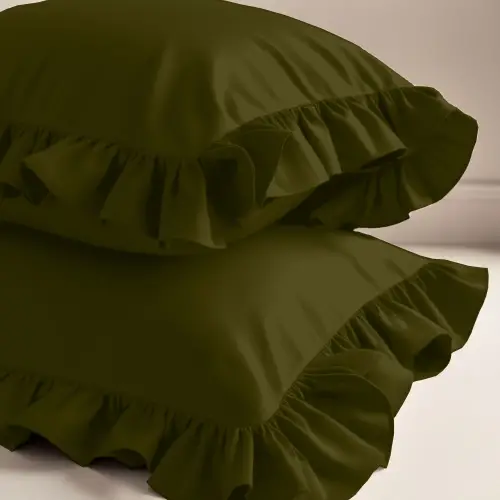 Fırfırlı Yastık Kılıfı 50x60 cm (2’li Set) – %100 Pamuk | Sabia Home – Koyu Yeşil