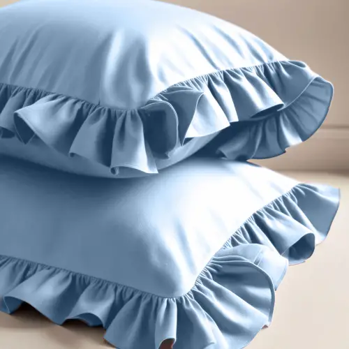 Fırfırlı Yastık Kılıfı 50x60 cm (2’li Set) – %100 Pamuk | Sabia Home – Mavi