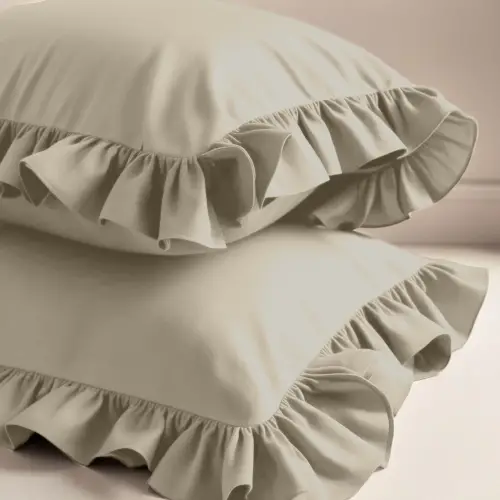 Fırfırlı Yastık Kılıfı 50x70 cm (2’li Set) – %100 Pamuk | Sabia Home – Bej