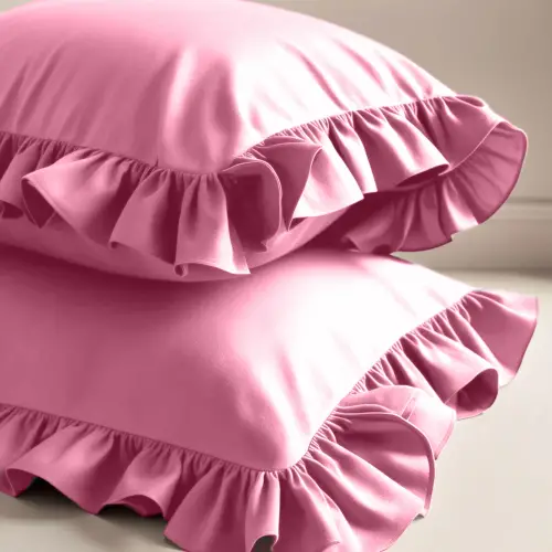 Fırfırlı Yastık Kılıfı 50x70 cm (2’li Set) – %100 Pamuk | Sabia Home – Gül Kurusu