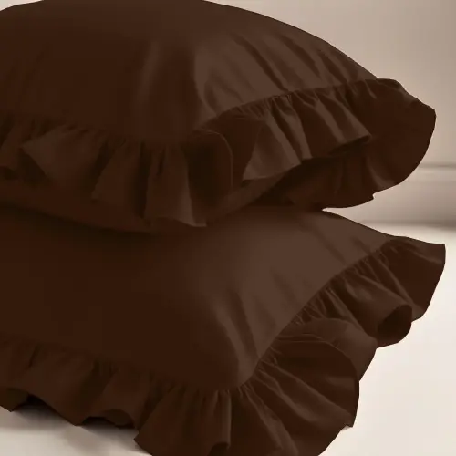 Fırfırlı Yastık Kılıfı 50x70 cm (2’li Set) – %100 Pamuk | Sabia Home – Kahverengi