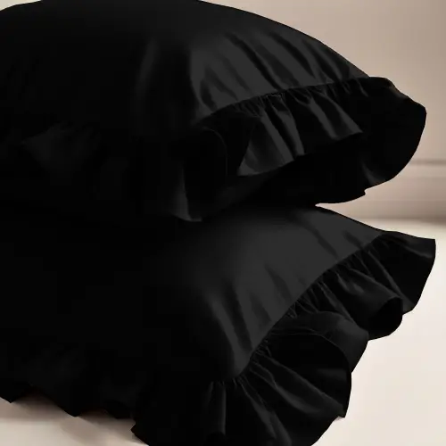 Fırfırlı Yastık Kılıfı 50x70 cm (2’li Set) – %100 Pamuk | Sabia Home – Siyah