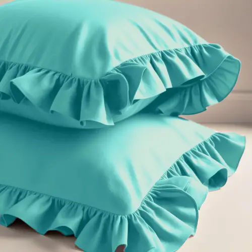 Fırfırlı Yastık Kılıfı 50x70 cm (2’li Set) – %100 Pamuk | Sabia Home – Turkuaz