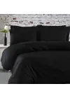 Tek Kişilik Nevresim Takımı – Lastikli Çarşaflı 120x200 cm (+37 cm) – %100 Pamuk | 2 Yastıklı - Siyah