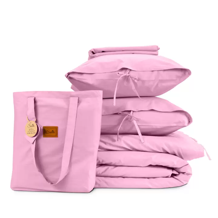 Çift Kişilik Nevresim Takımı – Lastikli Çarşaflı 140x200 cm (+30 cm) – %100 Pamuk | Sabia Home  - Pembe
