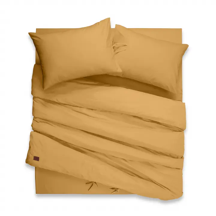 Çift Kişilik Nevresim Takımı – Lastikli Çarşaflı 160x200 cm (+37 cm) – %100 Pamuk | Sabia Home - Hardal