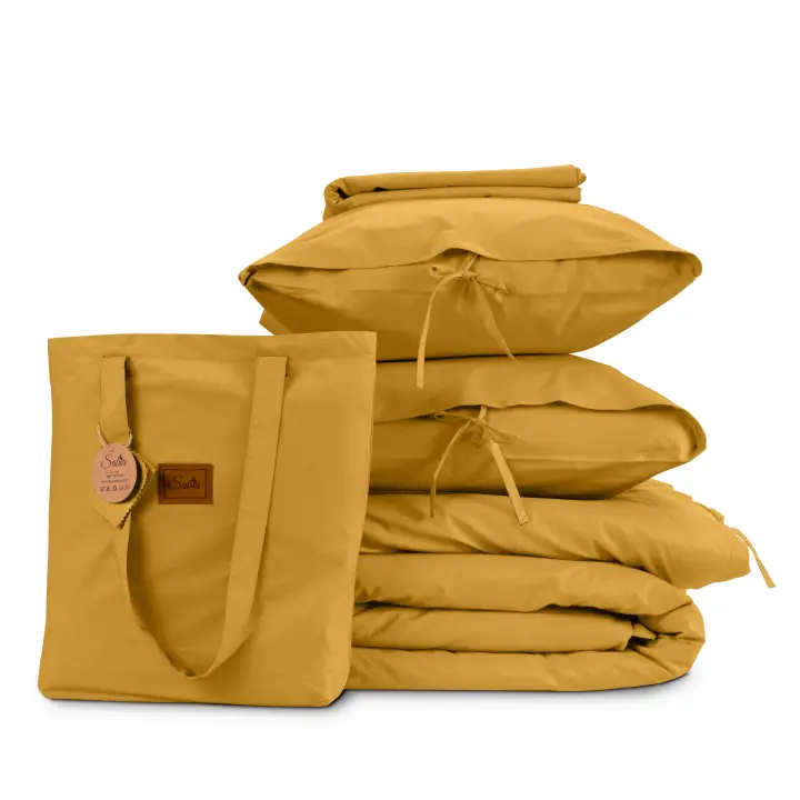 Tek Kişilik Nevresim Takımı – Lastikli Çarşaflı 120x200 cm (+30 cm) – %100 Pamuk | Sabia Home  - Hardal