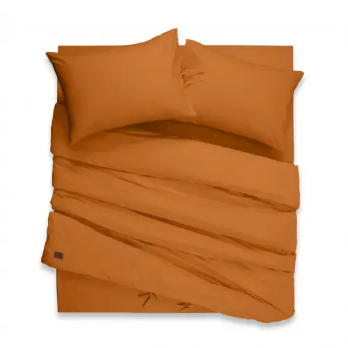 Çift Kişilik Nevresim Takımı – Lastikli Çarşaflı 150x200 cm (+30 cm) – %100 Pamuk | Sabia Home  - Açık Kiremit