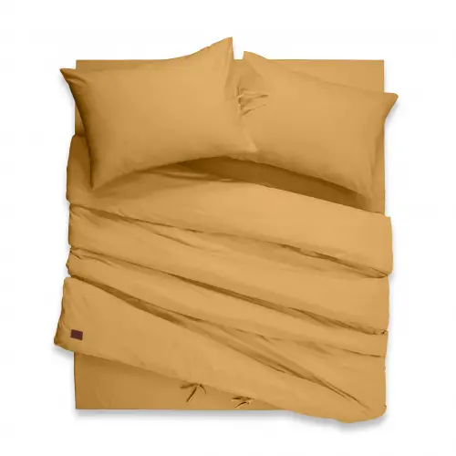 Çift Kişilik Nevresim Takımı – Lastikli Çarşaflı 150x200 cm (+37 cm) – %100 Pamuk | Sabia Home  - Hardal