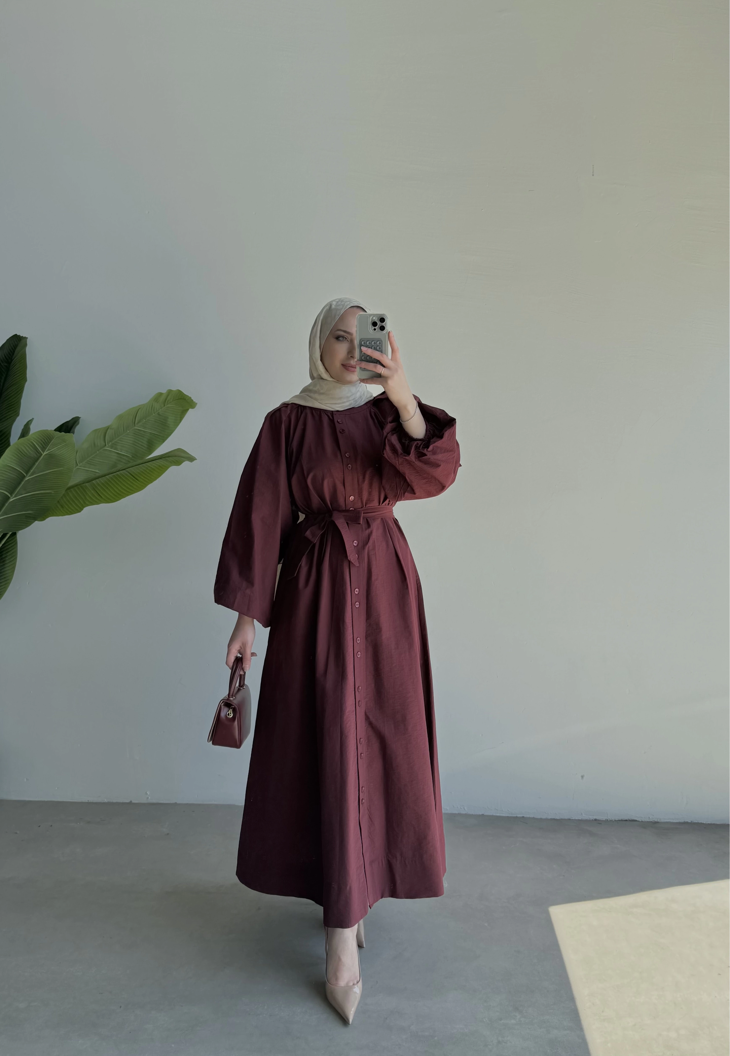 Modal Elbise Bordo