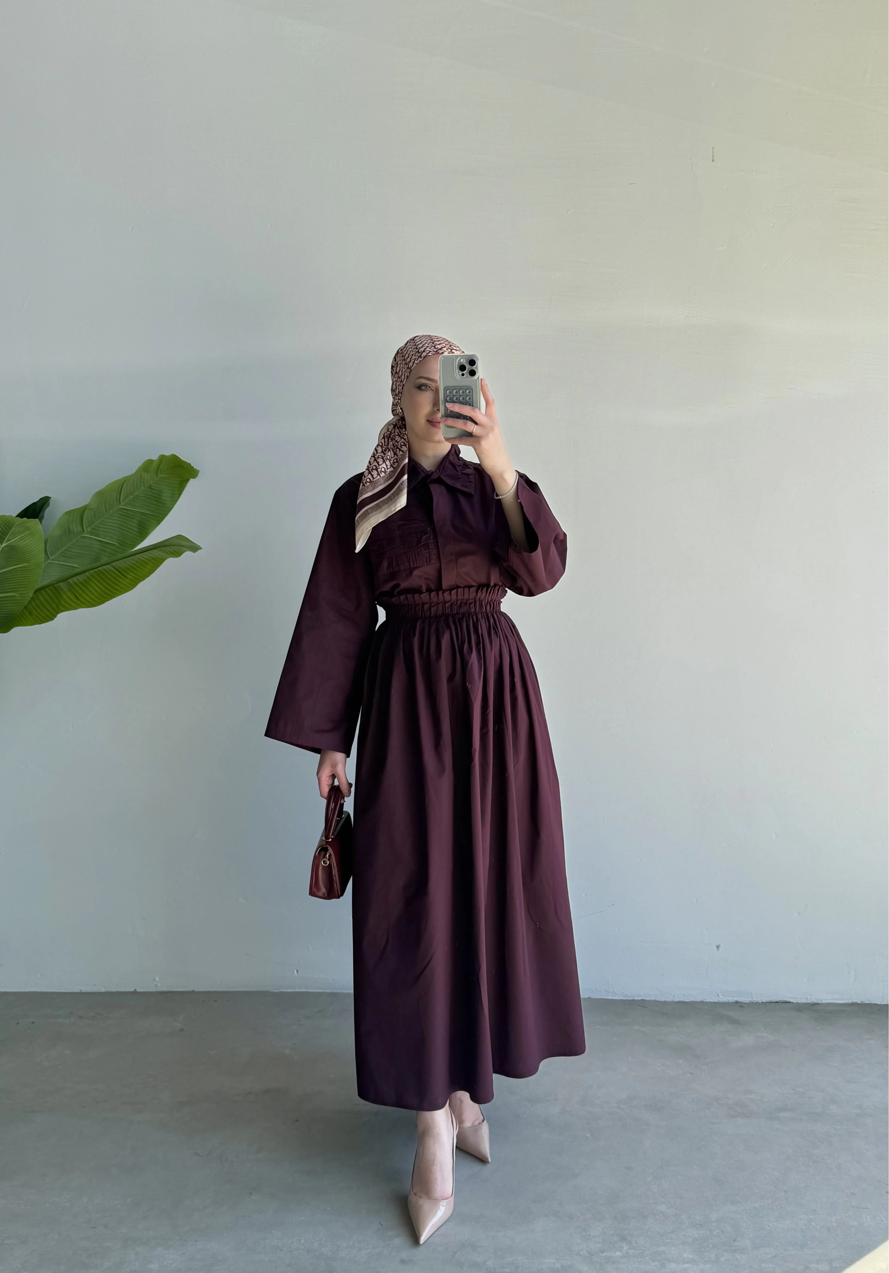 Rania Elbise Bordo