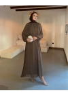 Taşlı Şifon Elbise Cappuccino