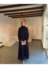 Taşlı Şifon Elbise Lacivert