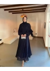 Taşlı Şifon Elbise Lacivert