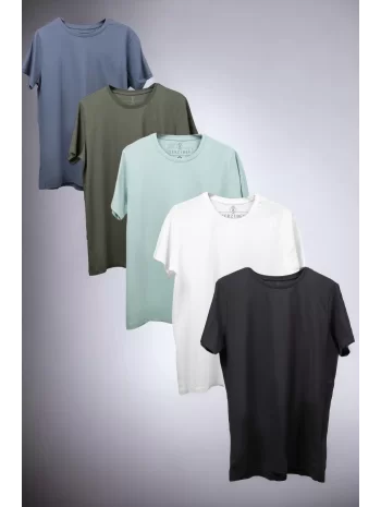 Unisex Rahat Kalıp 5li T-shirt Antrasit - Haki - Su Yeşili - Beyaz - Siyah