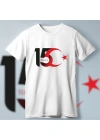 15 Temmuza Özel Tasarım Ay Yıldız Baskılı T-shirt - Beyaz