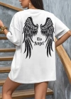 Kadın Penye Compack Dark Angel Baskılı Kısa Kol Yazlık T-shirt- Beyaz