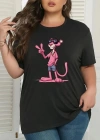 Kadın  Pembe Panter Baskılı Bisiklet Yaka Kısa Kol Yazlık T-shirt - Beyaz