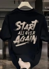 Erkek Penye Start All Over Baskılı  Bisiklet Yaka Kısa Kol T-shirt - Siyah