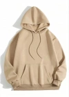 Kadın 3 İplik Pamuklu Kapşonlu Sweetshirt - Bej